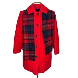 Penguin Vintage 1960’s 100% Wool Pea Coat - Tartan Plaid Lined Women’s Size 8 M